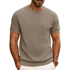 Mens Short Sleeve Knit T Shirt Crewneck Casual Solid Tee Stretchy Top